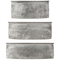 Product Decorative Bowl Metal Plug-in Bowl Oval Grey L22.5/19.5/16cm Set of 3