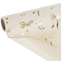 Product Decorative Polyester Table Runner with Gold Bow Design 120x35cm Beige and Cream, 2 Pieces