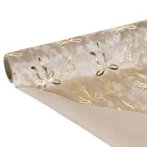Product Decorative Polyester Table Runner with Gold Bow Design 120x35cm Beige and Cream, 2 Pieces