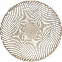 Decorative plate round white brown grooves table decoration Ø35cm H3cm