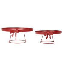 Product Metal Display Tray Set with Stand and Decorative Bow, Red, 30cm and 25cm, 2-Piece Set