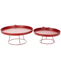 Product Metal Display Tray Set with Stand and Decorative Bow, Red, 30cm and 25cm, 2-Piece Set