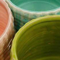 Decorative pots with basket pattern, planter, ceramic planter mint/green/pink Ø13cm 3pcs