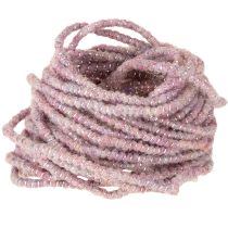 Product Wool cord with pink and gold thread, 5m x 5mm with wire, for decoration and crafting