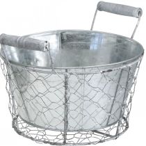 Planter basket with insert, wire basket, planter spring silver, washed white, shabby chic Ø22cm H17.5cm