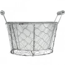 Product Plant basket with insert, wire basket, planter, spring silver, whitewashed, shabby chic, Ø22cm H17.5cm
