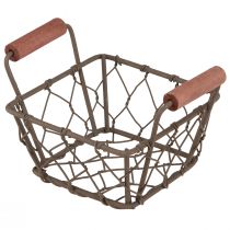 Product Wire basket, planter, metal/wood, 16/14/11.5cm, set of 3.