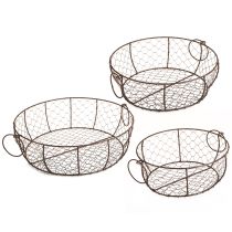 Product Wire Basket Bowl with Handle Brown Ø35/30/25cm Set of 3