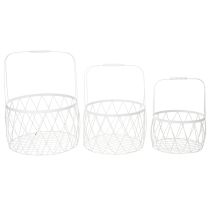 Product Wire basket with handle, white metal, Ø25/30/35cm, set of 3