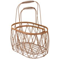 Product Oval wire basket with handle, garden decoration, rust finish, 30/25cm, set of 2