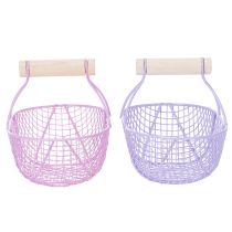 Product Wire basket with wooden handle, ideal for modern living and stylish decoration, 17cm, 6 pieces