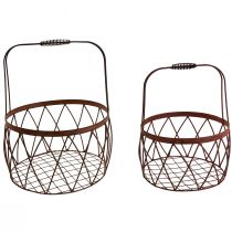 Wire basket mesh basket with handle garden decoration rust Ø25/20cm set of 2