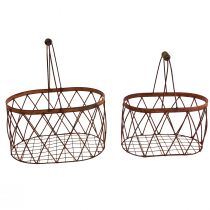 Product Wire basket oval mesh basket with handle garden decoration rust 30/25cm set of 2