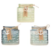 Product Scented Candles in Glass Fish Candles Maritime Blue Green H11cm 3pcs