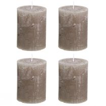 Product Solid-colored brown pillar candles 60×80 mm, set of 4. Rustic decorative candles for a cozy atmosphere.