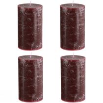 Product Set of 4 Burgundy pillar candles, solid color, 70x120mm - Decorative candles for home ambience & wellness