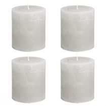 Product Solid-color candles, light grey, pillar candles 70×80mm, 4 pieces, rustic decoration for home & garden