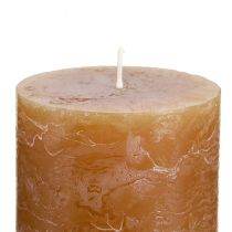 Product Solid-colored caramel pillar candles 70×80mm, set of 4 - Rustic decoration, ideal for Advent, handmade