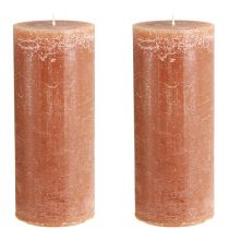 Product Solid-colored caramel pillar candles, 85x200mm, set of 2, rustic &amp; romantic for decoration and lighting