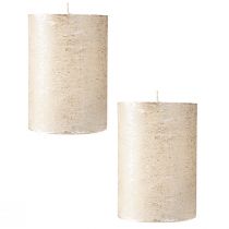 Product Premium platinum-colored pillar candles, 85x120mm, long burning time, set of 2