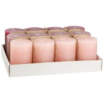 Product Pillar candle set, pink & berry colors, 70x100mm, long burning time, pack of 12, ideal for decoration & gift