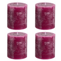 Product Dyed-through trendy candles Berry Purple, pillar candles, 70×80mm, set of 4, table decoration
