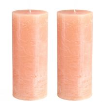 Product Set of 2 pillar candles, Peach design, 85x200mm - Long burning time, colored wax throughout for decoration & relaxation