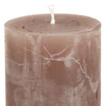 Product Decorative pillar candle set of 12 in brown, sand & apricot, 60x100mm, solid color, marbled, long burning time