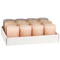 Product Pillar candle set, 3 colors: brown, apricot, sand, 60x80mm, 12 pieces, rustic decoration, long burning time