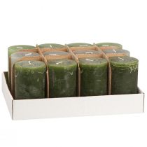 Product Set of 12 solid-colored pillar candles in green, 60x100mm, romantic decoration, long burning, for home decor and celebrations