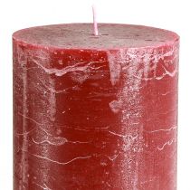 Product Dark red pillar candles with marble look, 85x200mm, set of 2 – long burning time for romance and festivity