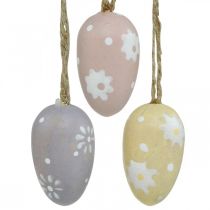 Product Mini Easter eggs, wooden eggs with flowers, Easter decoration purple, pink, yellow H3.5cm 6pcs