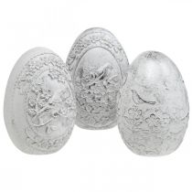 Easter egg nostalgia bird motif Easter decoration to place white H9.5cm 3pcs