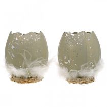 Product Egg for decorating, Easter, deco egg half, spring decoration Ø8cm H10cm grey, silver 4pcs