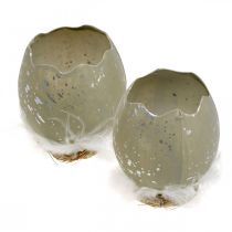 Product Egg for decorating, Easter, deco egg half, spring decoration Ø8cm H10cm grey, silver 4pcs