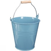 Product Bucket Metal Blue Planter with Wooden Handle 26x22.5x23cm