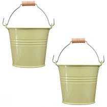 Product Metal bucket flower pot with handle, green/yellow, 20x17.5x16cm, 2 pieces