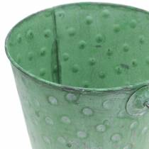 Product Decorative bucket planter with dots metal green washed Ø16cm H15.5cm