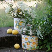 Metal pot green-yellow, summer decoration, bucket with handle, Mediterranean lemon motif L28/22.5/cm H23/18/15cm