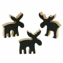 Product Christmas sprinkle decoration moose wood black glitter 5 × 5.5cm 12pcs