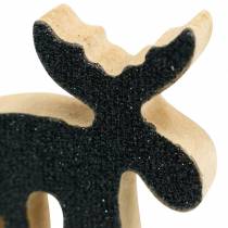 Product Christmas sprinkle decoration moose wood black glitter 5 × 5.5cm 12pcs