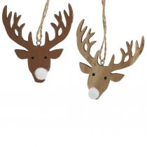Product Christmas decorations Moose for hanging Brown and nature Wood 6.5 x 7cm 8pcs