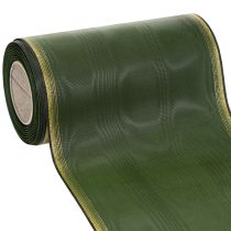 Product Elegant moiré wreath ribbon, 175mm, dark green with pearl edge and taffeta weave for festive occasions