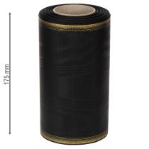 Product Elegant moiré wreath ribbon, 175mm black with pearl edge and taffeta weave, decorative ribbon for funeral floristry, bow ribbon, 25m