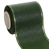 Product Elegant moiré green wreath ribbon with gold edge, 100mm x 25m, for funeral floristry and decoration