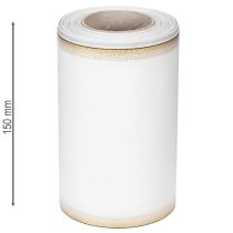 Product Elegant moiré wreath ribbon with gold edge, wedding decoration, mourning ribbon, white 150mm x 25m