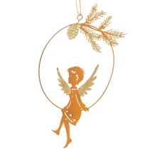 Product Hanging Angel Decoration with Gold Glitter Wings and Pinecone Detail – Set of 3