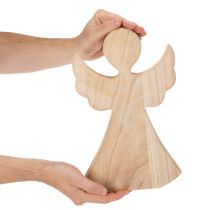 Product Wooden Angel Decoration Figure in Natural Light Wood, 30cm, Indoor Christmas Decoration