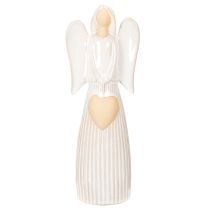 Product Angel Figurine with Heart in Cream White Ceramic, 23cm