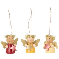 Product Wooden Angel Hanging Decorations with Star, 5cm, Set of 9